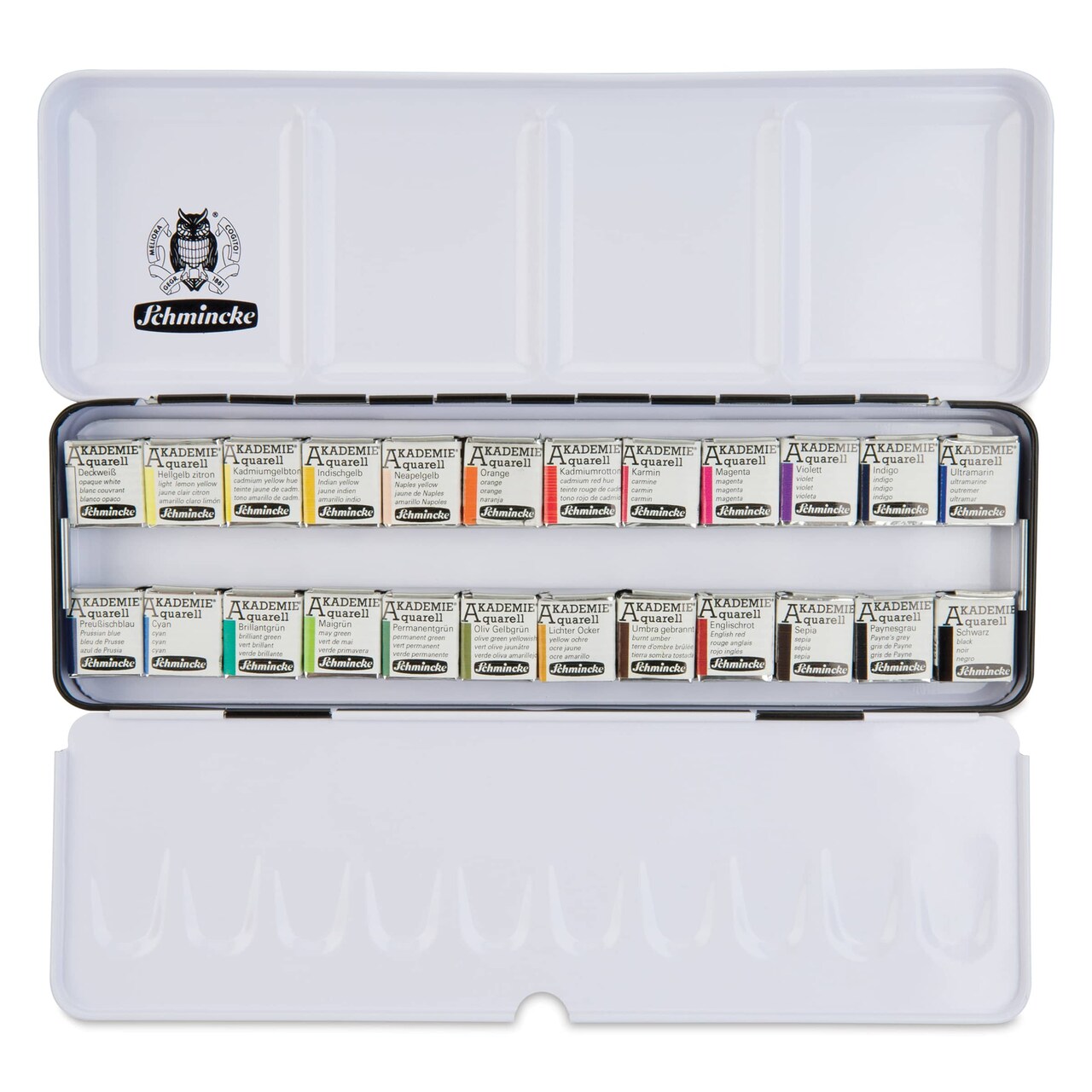 Schmincke Akademie Aquarell Watercolor Pans - Set of 24, Metal Case, Half Pans